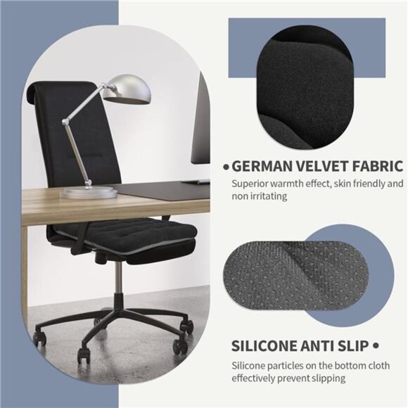 Office chair cushion soft velvet seat pad non slip comfort support black - Picture 4 of 7